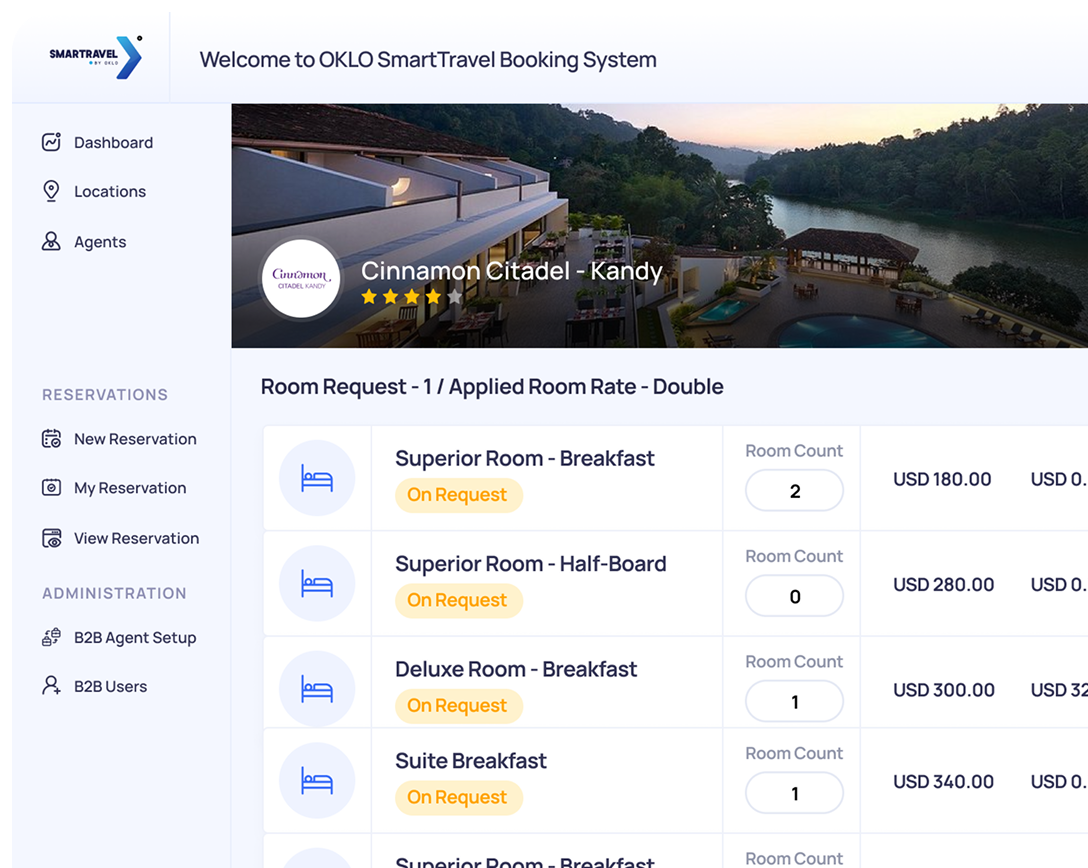 SmartTravel Booking System interface