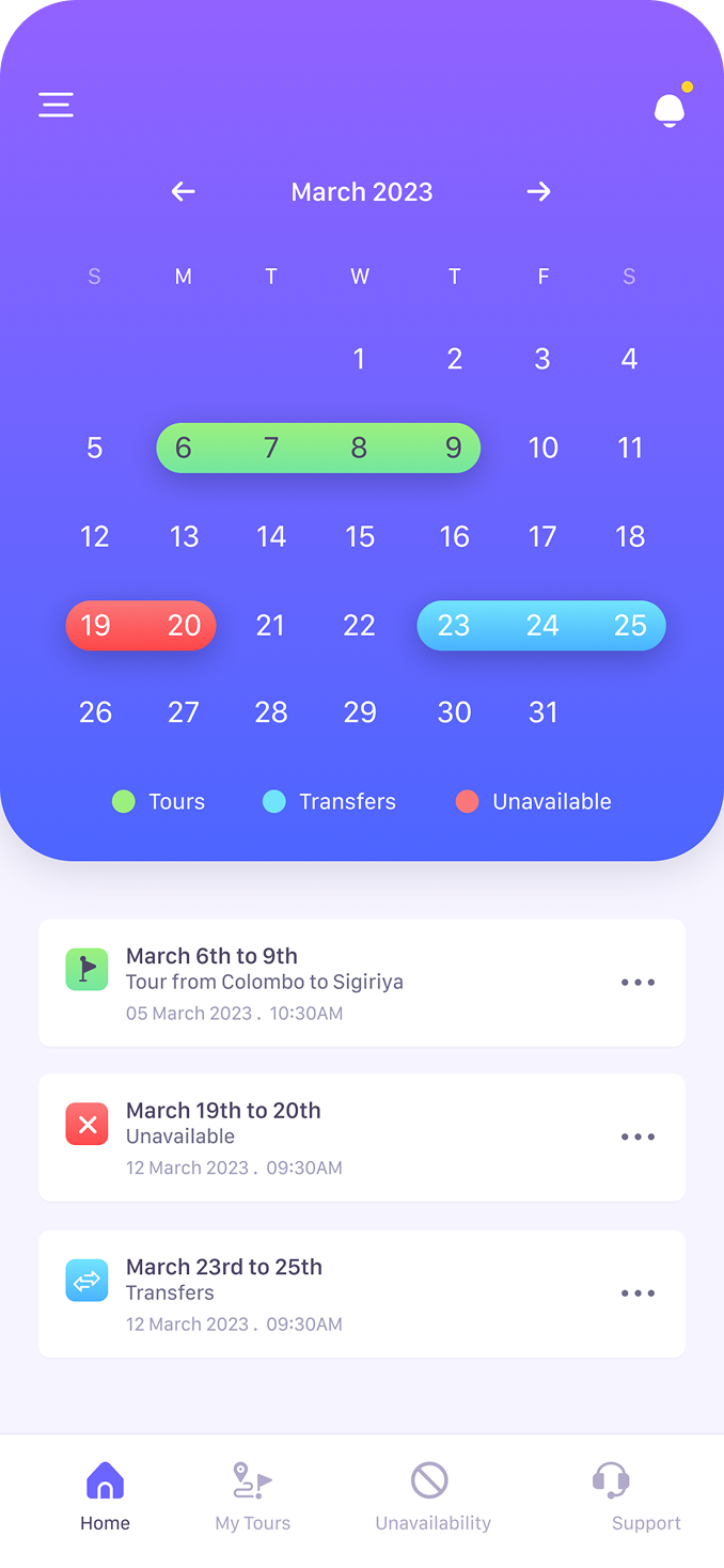 Mobile calendar interface